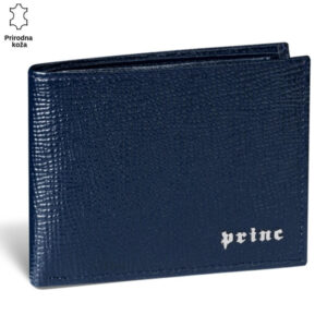 MUŠKI NOVČANIK ALFA LUXURY 5 Tamnoplavi muški novčanik od prirodne kože sa metalik logotipom Princ Leather u donjem desnom uglu.