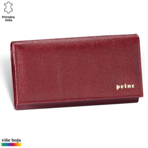 Crveni kožni novčanik sa teksturom od prirodne kože brenda Princ Leather.