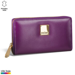 Ljubičasti kožni novčanik sa zlatnim detaljima