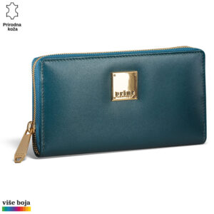 Elegantni plavi novčanik brenda Princ Leather sa zlatnim detaljima i patentnim zatvaračem.