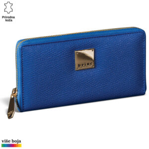 Plavi kožni novčanik sa zlatnim zatvaračem