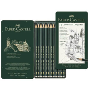 Kutija drvenih olovaka Faber Castell Castell 9000 sa dvanaest olovaka visokog kvaliteta.