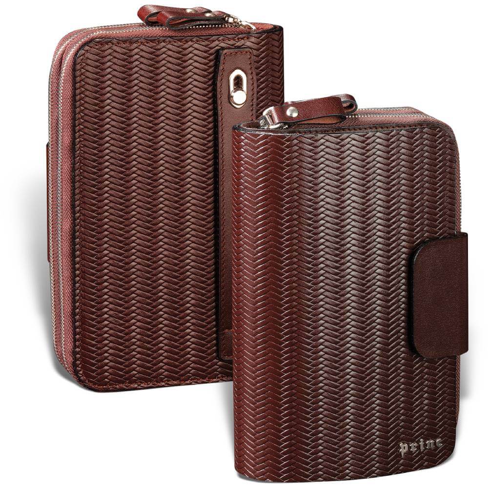 1201-2 Pletena kozna torbica, otpozadi i spreda, braon boje od rebraste koze