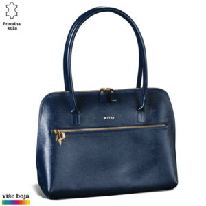 Elegantna tamnoplava kožna torba sa zlatnim rajsferšlusom