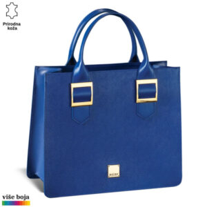 Plava kožna torba sa zlatnim kopčama