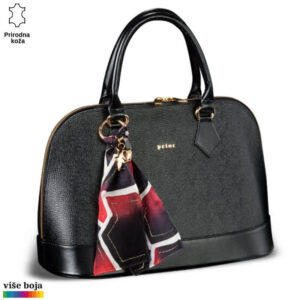 Crna kožna tašna Princ Leather sa šarenim detaljem u vidu marame.