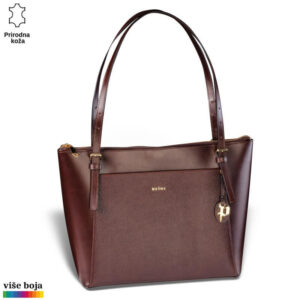 Braon kožna torba Princ Leather sa dugim ručkama i zlatnim priveskom