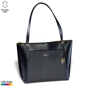 Crna torba od prirodne kože sa zlatnim detaljima od brenda Princ Leather