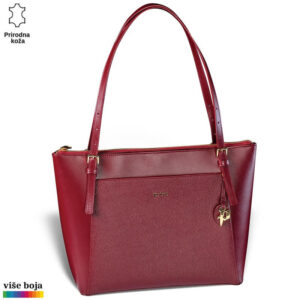 Crvena kožna torba sa dva kaiša i zlatnim priveskom