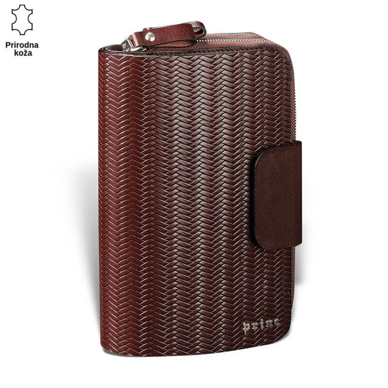 1209-1 Smeđa kozna torbica sa teksturom šara