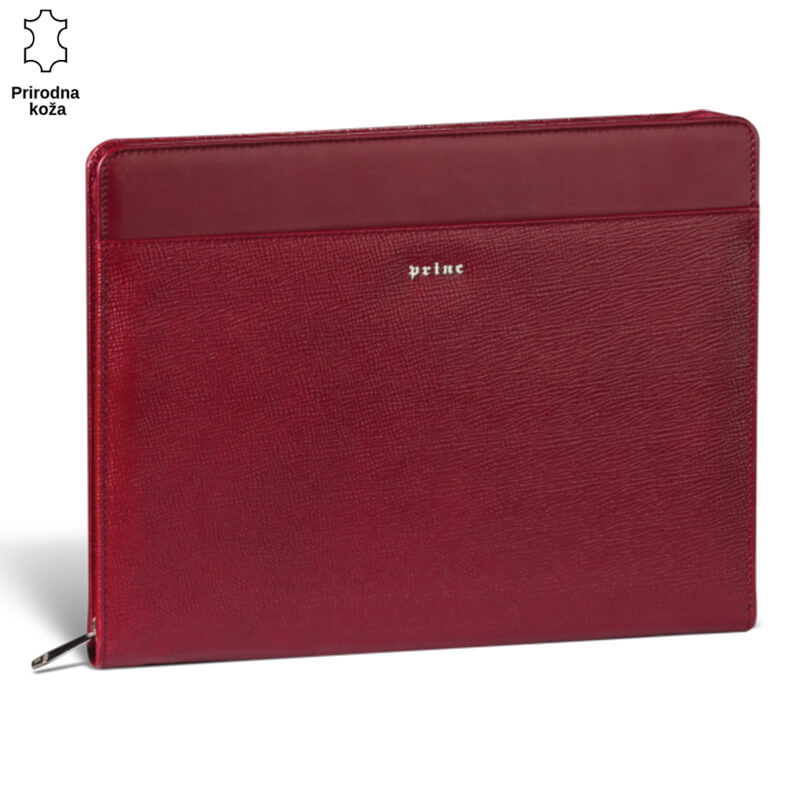 1301BORDO Crvena kožna futrola za laptop brenda Princ Leather sa metalnim zatvaračem.