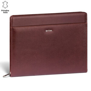 Braon kožna futrola sa logom Princ Leather u gornjem desnom uglu.