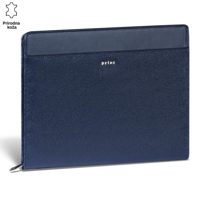 1301TEGET Elegantna kožna futrola za laptop u tamnoplavoj boji sa brendom Princ Leather.