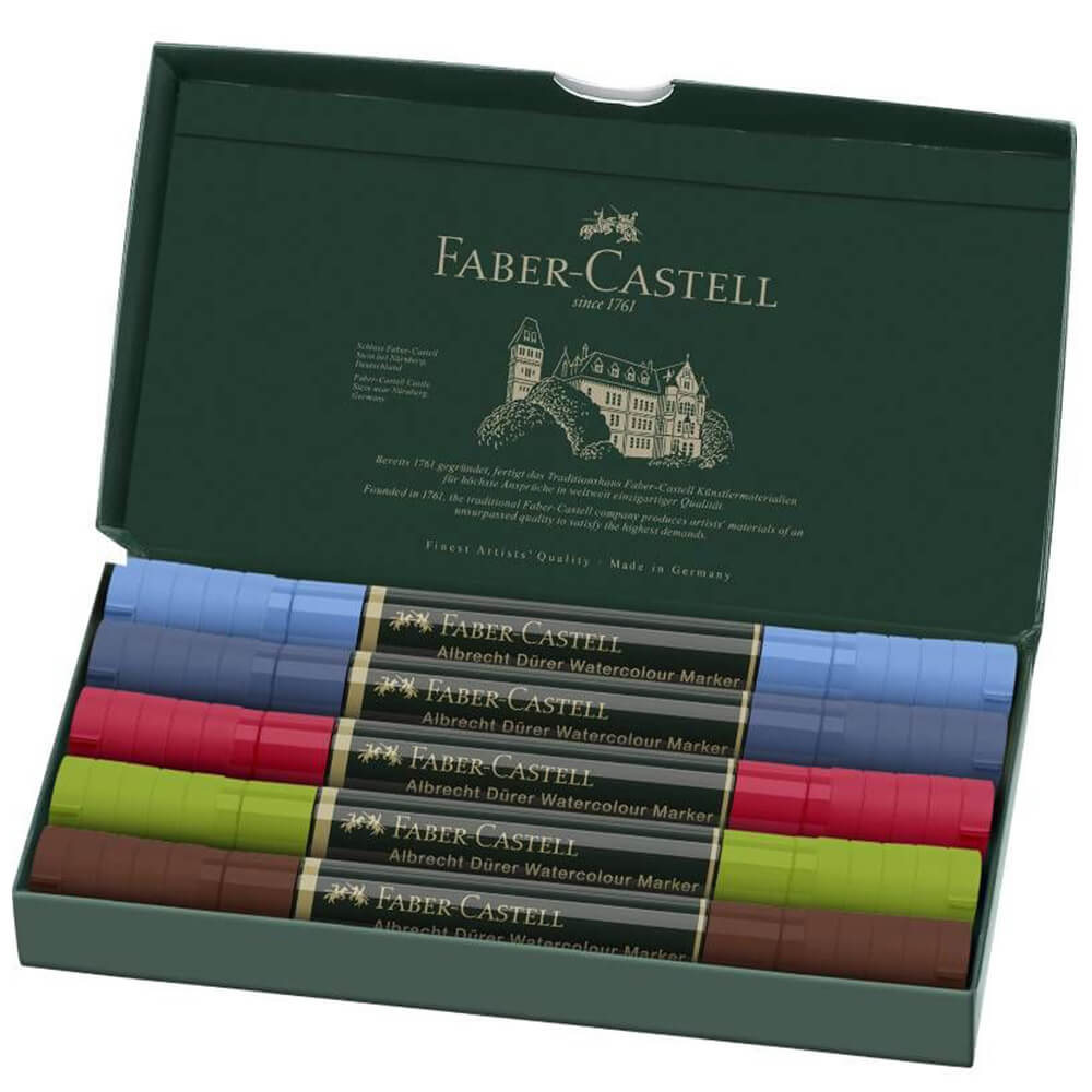 160308 Otvorena kutija Faber Castell akvarel markera sa šest boja.