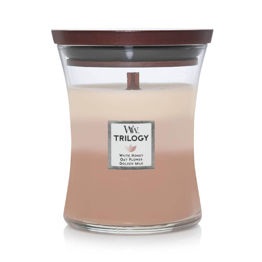 24959.1 Svečnjak brenda Woodwick sa tri sloja boja i mirisa: beli med