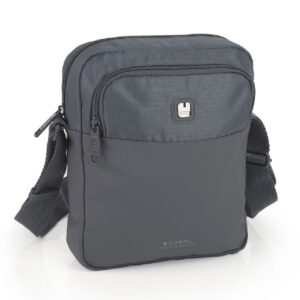 Siva torba sa rajsferšlusom i logotipom brenda Gabol na prednjem delu.