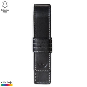 FUTROLA ZA JEDNU OLOVKU 4 Princ Leather crni kaiš od prirodne kože sa belim šavovima.