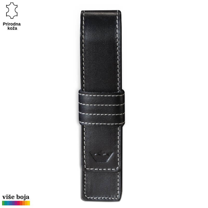 305crna Princ Leather crni kaiš od prirodne kože sa belim šavovima.