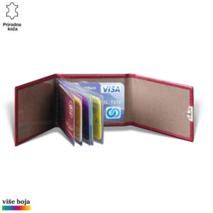ETUI ZA KARTICE 2 Etui za kartice veći, kožni, brenda princ leather, bordo boje otvoren sa karticama iznutra