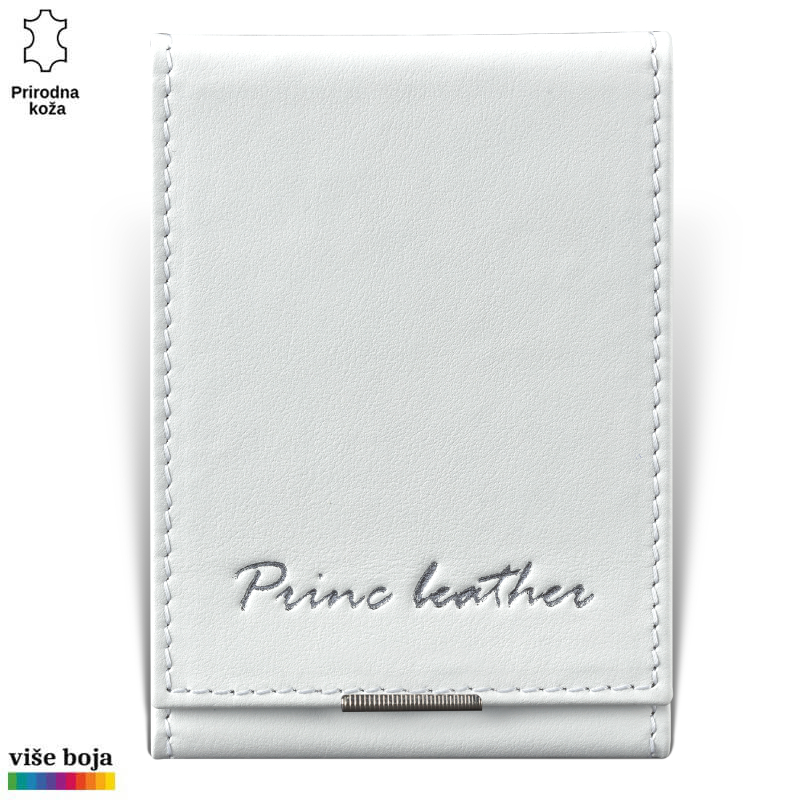 307bela (1) Bela kožna futrola sa brendom Princ Leather utisnutim na prednjoj strani.