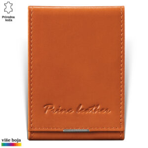ETUI ZA KARTICE 8 Narandžasti novčanik od prirodne kože sa ugraviranim logom Princ Leather u donjem delu.