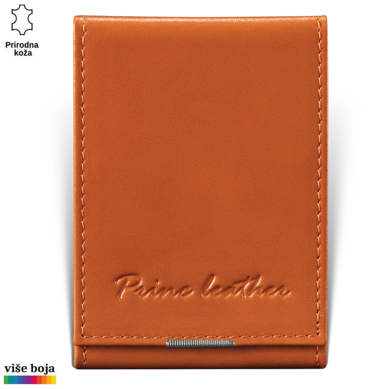 307naran Narandžasti novčanik od prirodne kože sa ugraviranim logom Princ Leather u donjem delu.