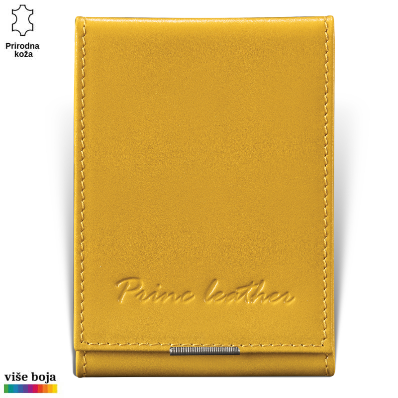 307zuta (1) Žuti kožni novčanik sa ugraviranim nazivom brenda "Princ Leather".