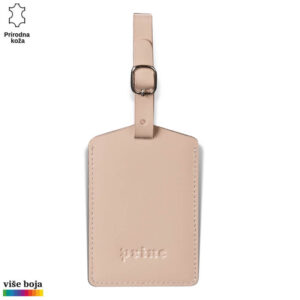 IDENTIFIKACIJA ZA TORBE 3 Bež kožni privezak za prtljag sa logotipom marke Princ Leather. Prirodna koža