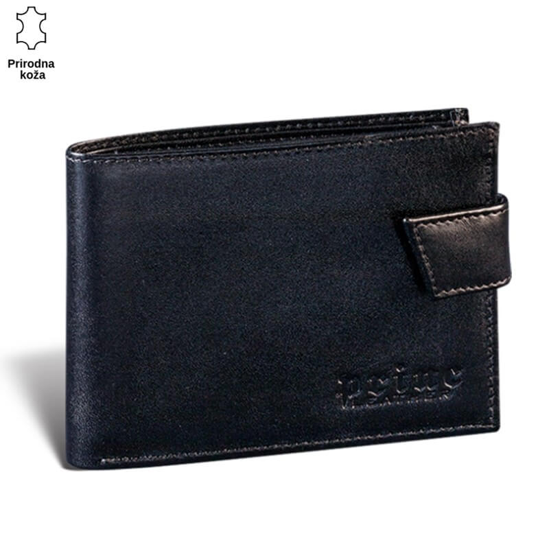 3251CRNA Crni kožni novčanik sa utisnutim logom Princ Leather.