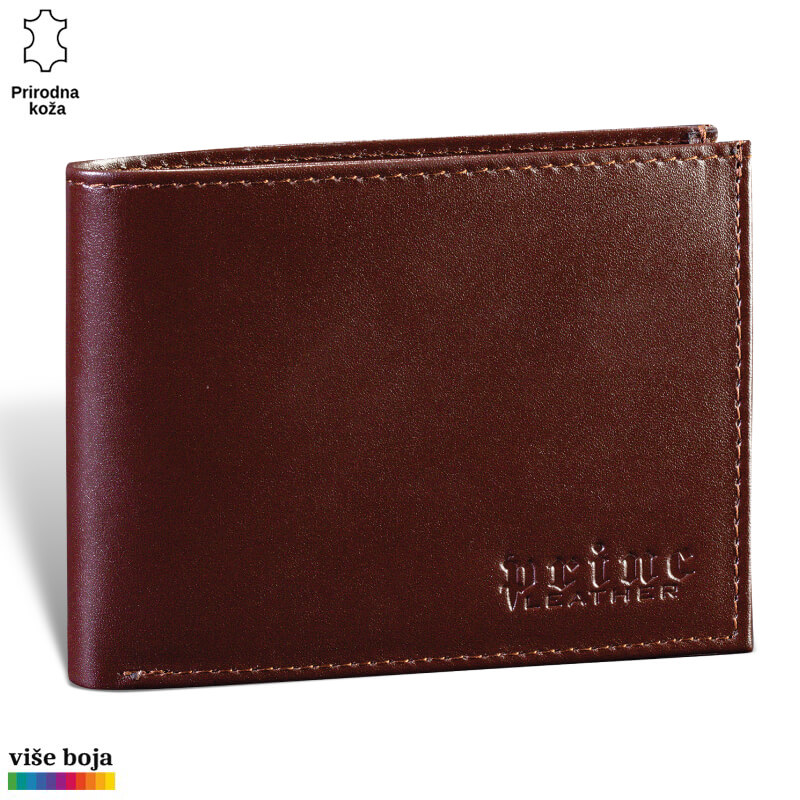 325braon Braon kožni novčanik Princ Leather sa umetnutim logotipom brenda i oznakom za prirodnu kožu.