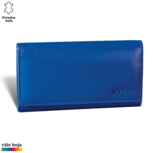 ŽENSKI KOŽNI NOVČANIK ALFA 10 Plavi kožni novčanik sa logom Princ Leather u donjem desnom uglu.