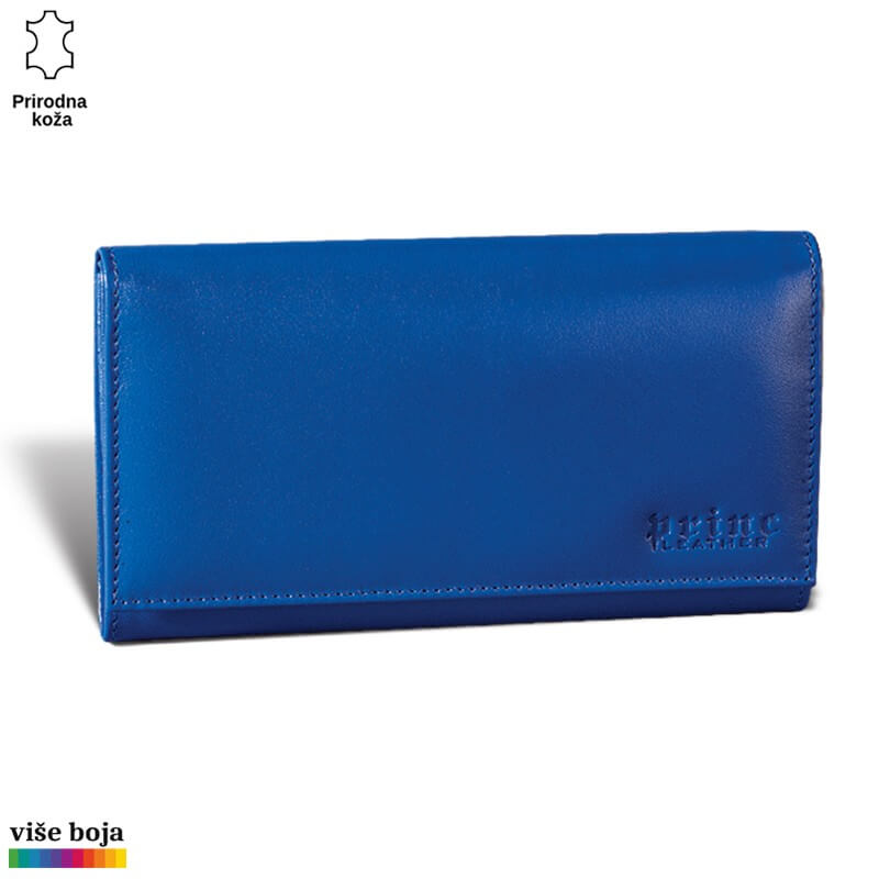 326plava Plavi kožni novčanik sa logom Princ Leather u donjem desnom uglu.