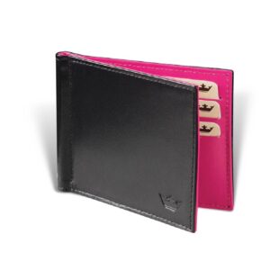 Crni kožni novčanik sa roze unutrašnjošću i detaljima