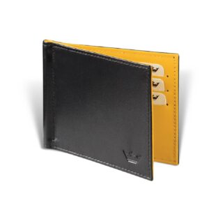 Crni kožni novčanik sa žutim unutrašnjim delom