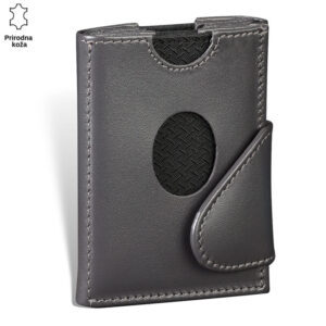 Sivi kožni Princ Leather novčanik sa kružnim izrezom na prednjoj strani.