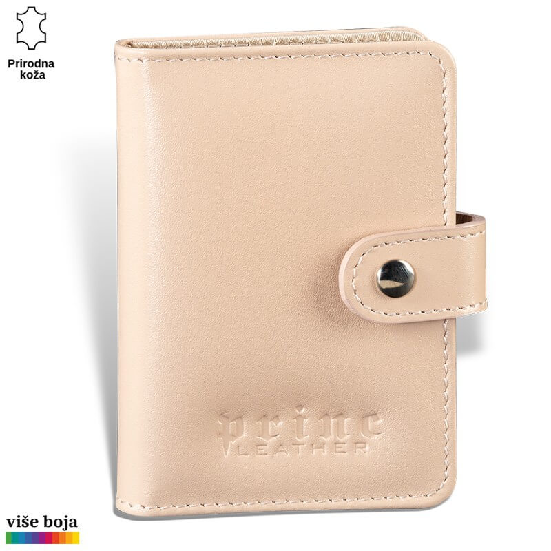 349bez Svilenkasta bež futrola za dokumenta od prirodne kože sa reljefnim logotipom Princ Leather i metalnom kopčom
