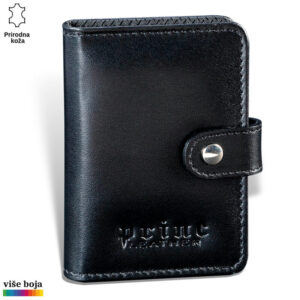 Crni kožni novčanik sa utisnutim logom brenda Princ Leather