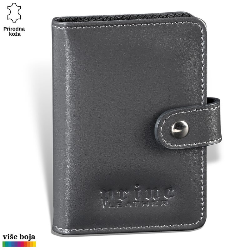 349siva Kožni novčanik sive boje sa utisnutim logom Princ Leather