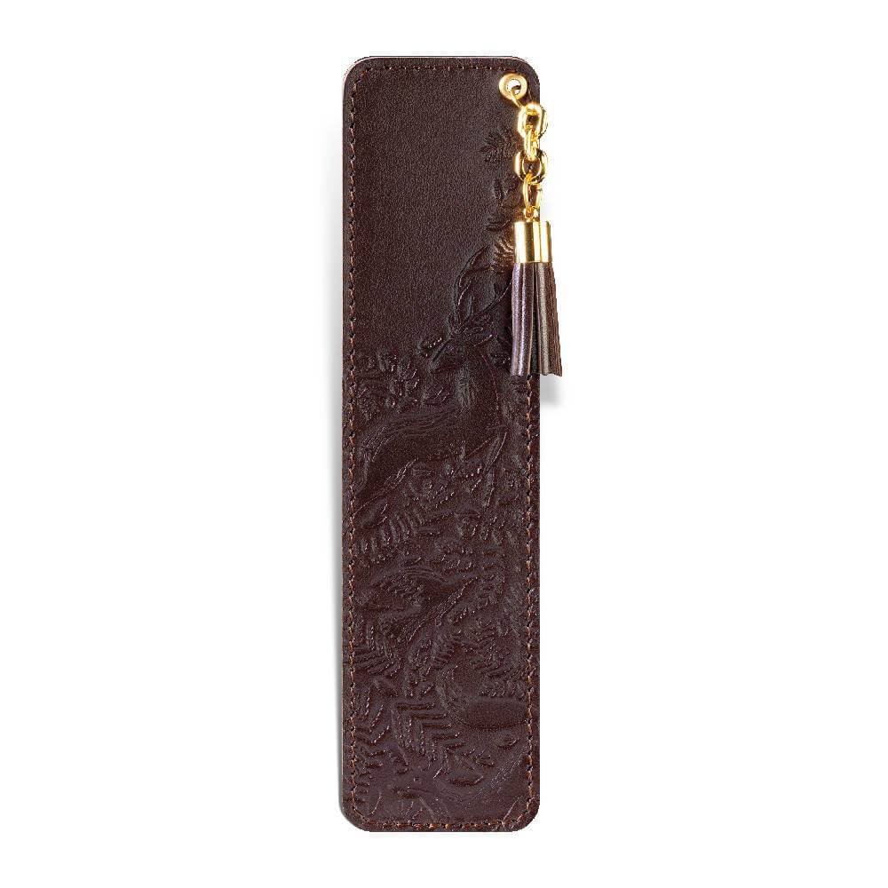 350br Elegantna tamno braon kožna oznaka za knjige sa zlatnim detaljima na vrhu