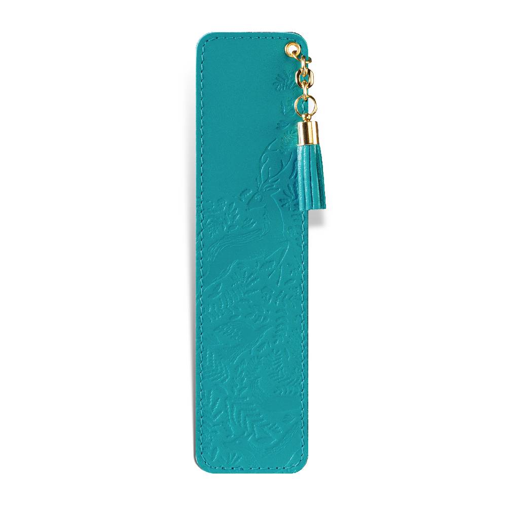 350ti Tirkizna kožna knjižna oznaka sa reljefnim uzorkom i zlatnim priveskom