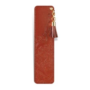 OBELEŽIVAČ ZA KNJIGE 15 Smeđa kožna traka za knjige sa reljefnim uzorkom i kićankom