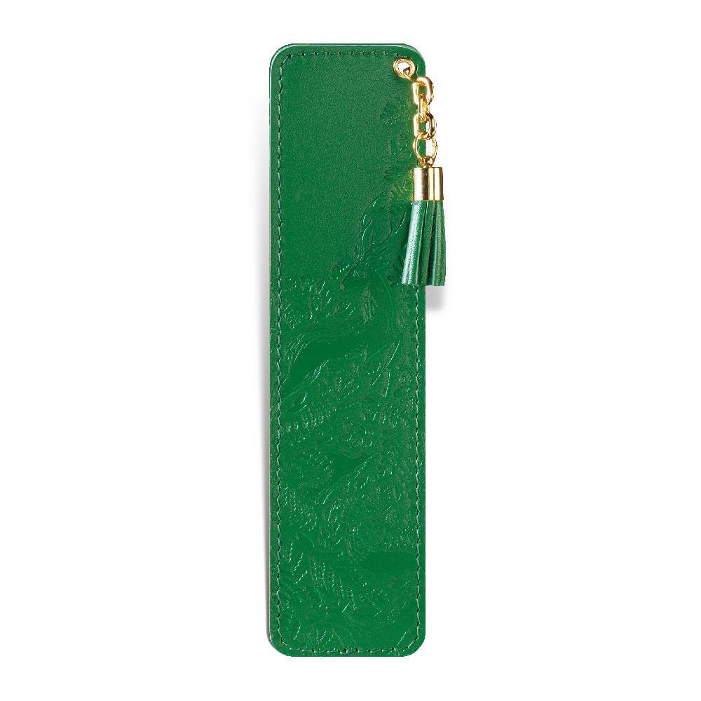 350ze Zeleni kožni obeleživač sa reljefnim uzorkom i zlatnim priveskom
