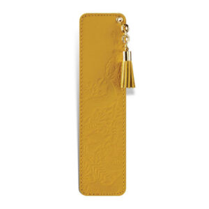 OBELEŽIVAČ ZA KNJIGE 17 Žuti kožni obeleživač sa reljefnim detaljima i kićankom