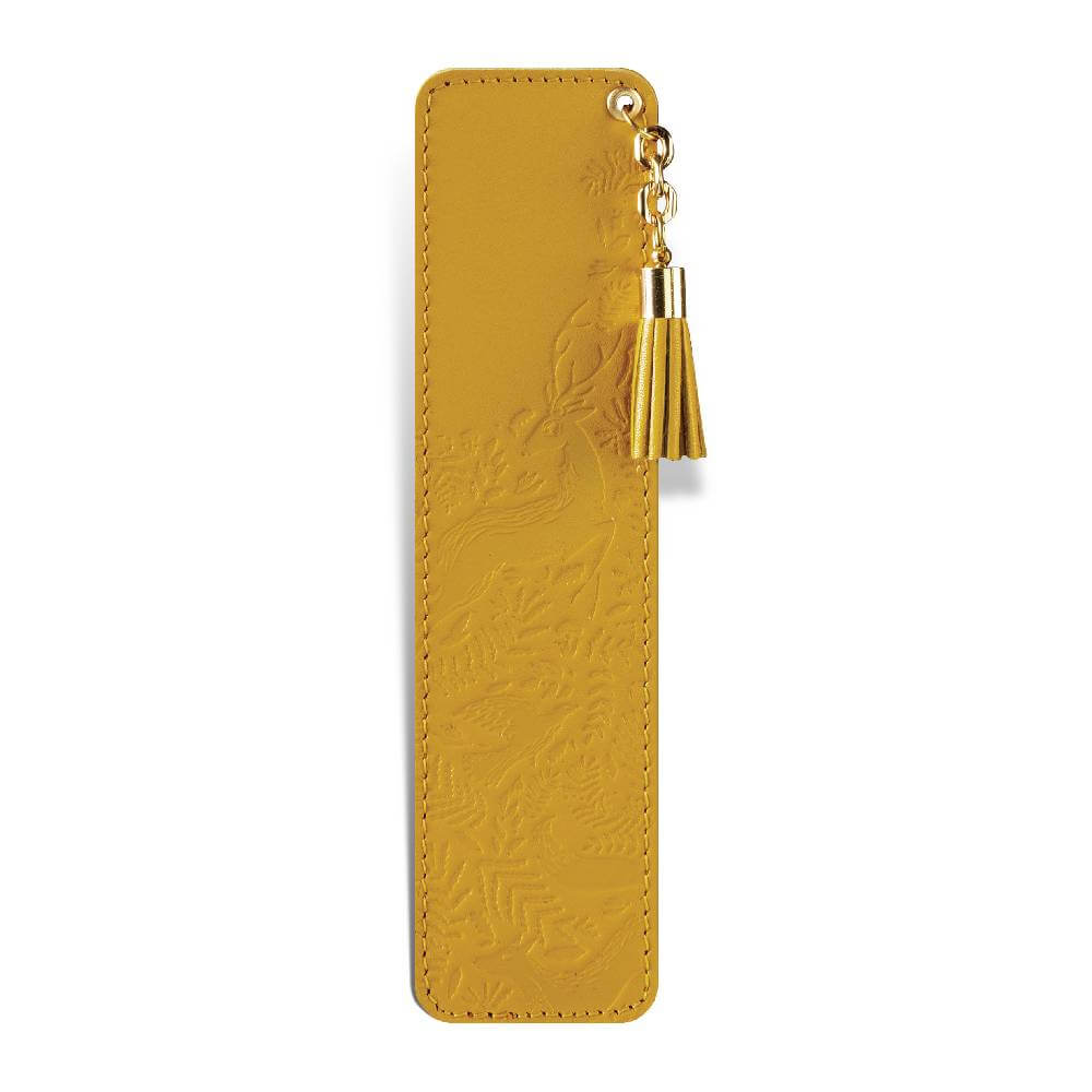 350zu Žuti kožni obeleživač sa reljefnim detaljima i kićankom