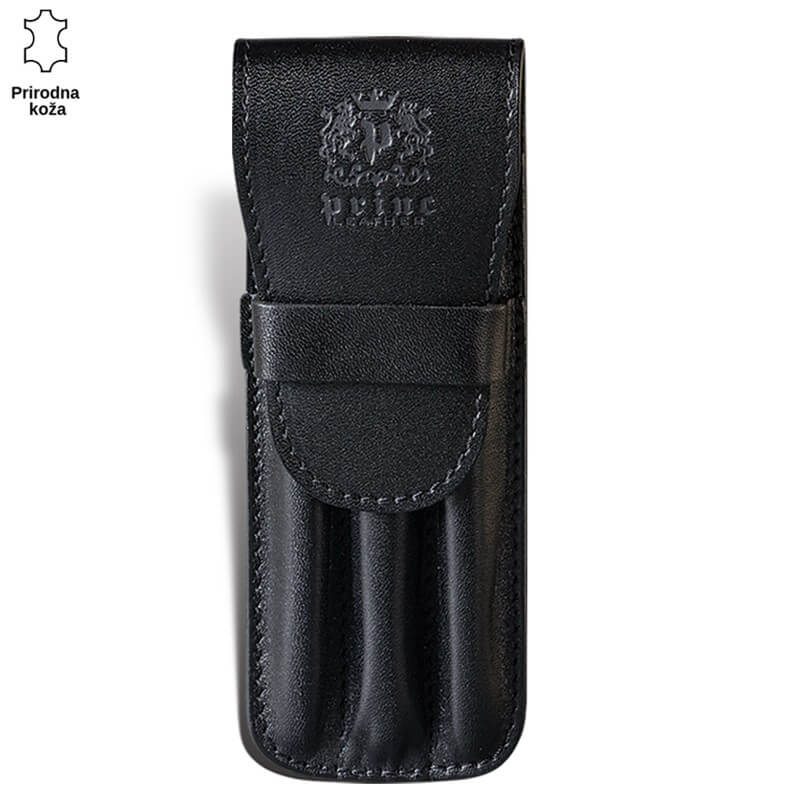 353CRNA Crna futrola od kože sa utisnutim logom Princ Leather na prednjoj strani.