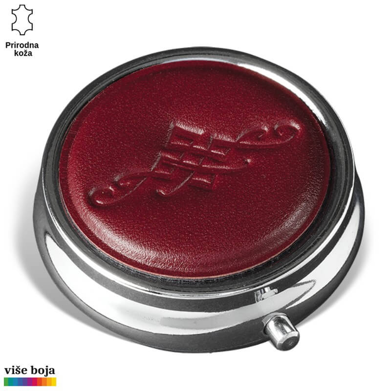 355bordo Crni okrugli podmetač od prirodne kože u crvenoj boji sa gravurom
