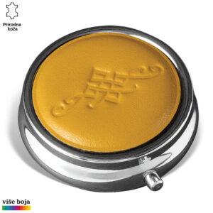 DŽEPNA KUTIJA ZA LEKOVE 15 Mustard kožni poklopac sa metalnim ivicama