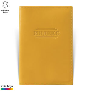 Žuta kožna futrola za indeks sa utisnutim natpisom "ИНДЕКС"