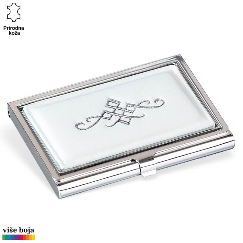 364bela Kompaktna vizit karta futrola izrađena od prirodne kože sa ukrasnim srebrnim detaljima. Brand: Princ Leather.