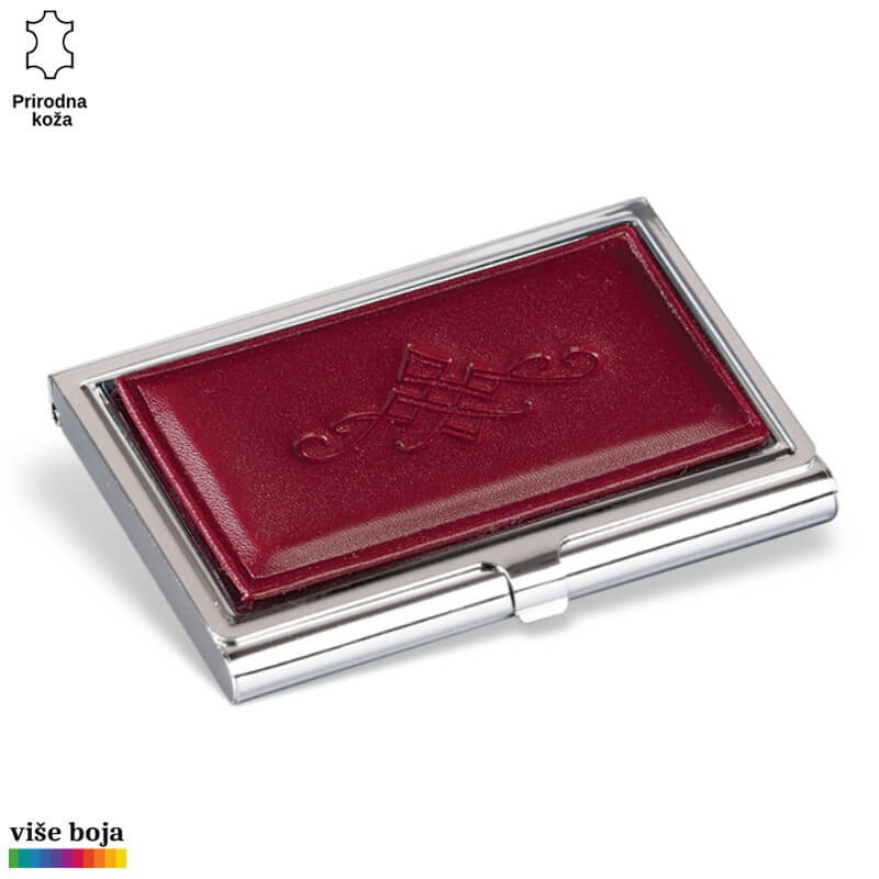 364bordo Crveni kožni futrol za vizitkarte sa metalnim okvirom